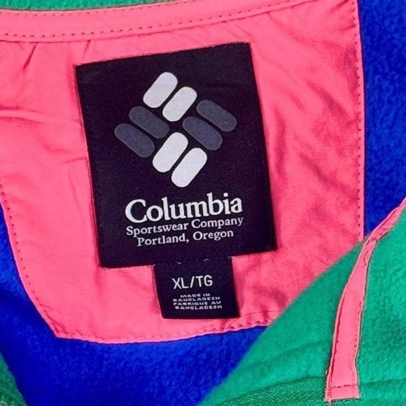 Vintage Columbia Colorblock Fleece Jacket Mens XL Blue Green Pink Full Zip Retro - Picture 3 of 7